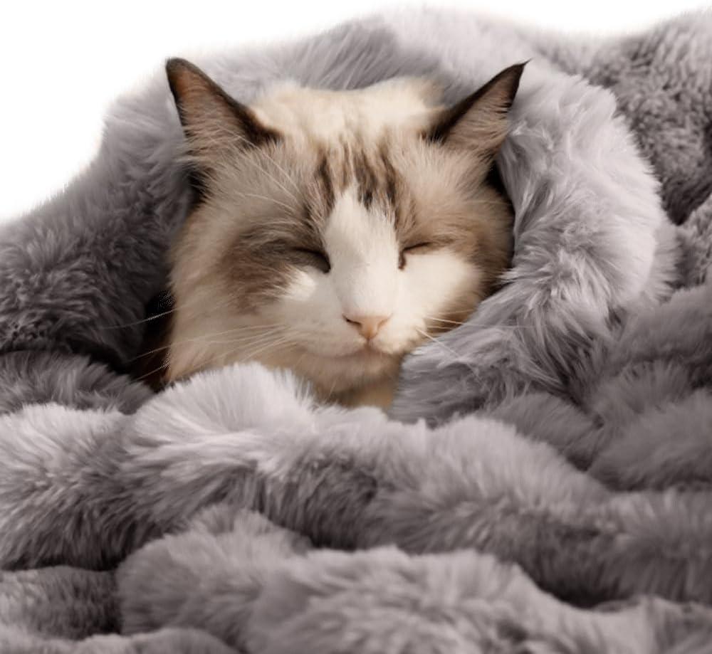 SOMAHE Pet Blanket, Reversible Sherpa & Bubble Fleece Pet Throw, Ultra-Soft Plush for Cats & Small Dogs, Machine Washable, Anti-Static, Warm & Cozy, 28"22" Inch Gray