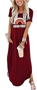 Good Vibes Rainbow Graphic Dress Womens Short Sleeve Pocket Maxi Dress Hawaiian Beach Beach Dress Light Grey XXL
