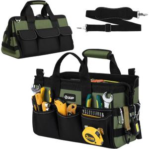 12-Inch Mini Small Tool Bag, 15-Pocket Portable Tool Box Organizer Storage, Heavy Duty Tactical Carrying Tote, Home Toolbag with Large Zipper, Father Day Dad Men Engineer Electrician Gift, Green