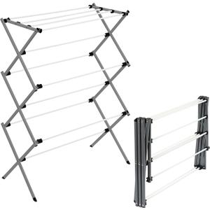 Honey-Can-Do 6-Tier Collapsible Clothes Drying Rack, 30", White | Accordion frame opens to 6 tiers with 24 ft of drying space, then folds flat to 3 in. Rust-resistant coated steel.