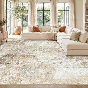RELEANY Washable Area Rugs 9'x12' Non-Slip Modern Abstract Soft for Living Room Entryway Bedroom Nursery, Print Pattern, Neutral Brown Gray