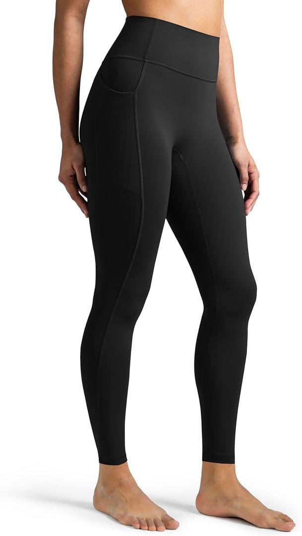 Colorfulkoala Women's Dreamlux High-Waisted No Front Seam Yoga Leggings with Pockets (Medium, Black)