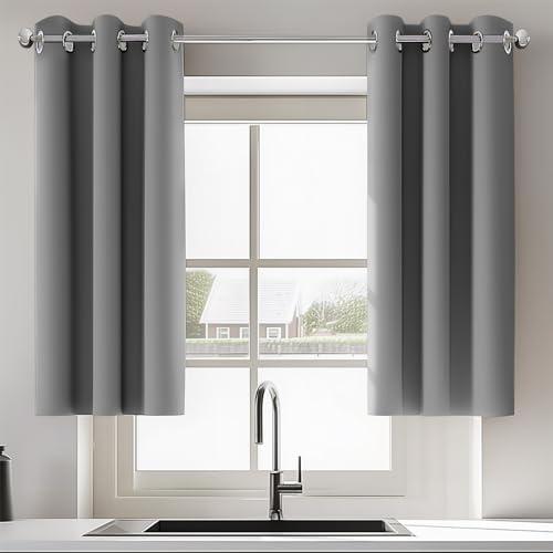 ORINOVA Grey Blackout Curtains for Bedroom Living Room Thermal Insulated Grommet Curtains for Windows 34x45 Inch Long 1 Panel 