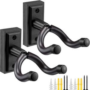 Guitar Wall Mount 2 Pack, Wall Hanger Holder Hook Bracket Stand, for Acoustic Electric Guitar Bass Ukulele Banjo Mandolin (Black)