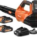 2026 Upgrade Leaf Blower, Leaf Blower Cordless with 2 * 2.6AH Batteries and Fast Charger, 450CFM &150MPH and 2 Speed Mode, Lightweight Electric Leaf Blowers for Lawn, Yard, Leaves, Dust Car (Orange)