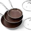 Deluxe 5pc Hybrid Nonstick Frying Pans Set with Lids, 8, 10 & 12" Pans
Ceramic Nonstick,Stay-Cool Handle, Dishwasher Oven Safe, for All Stovetops Induction for Home Daily Cooking (Burgundy)
