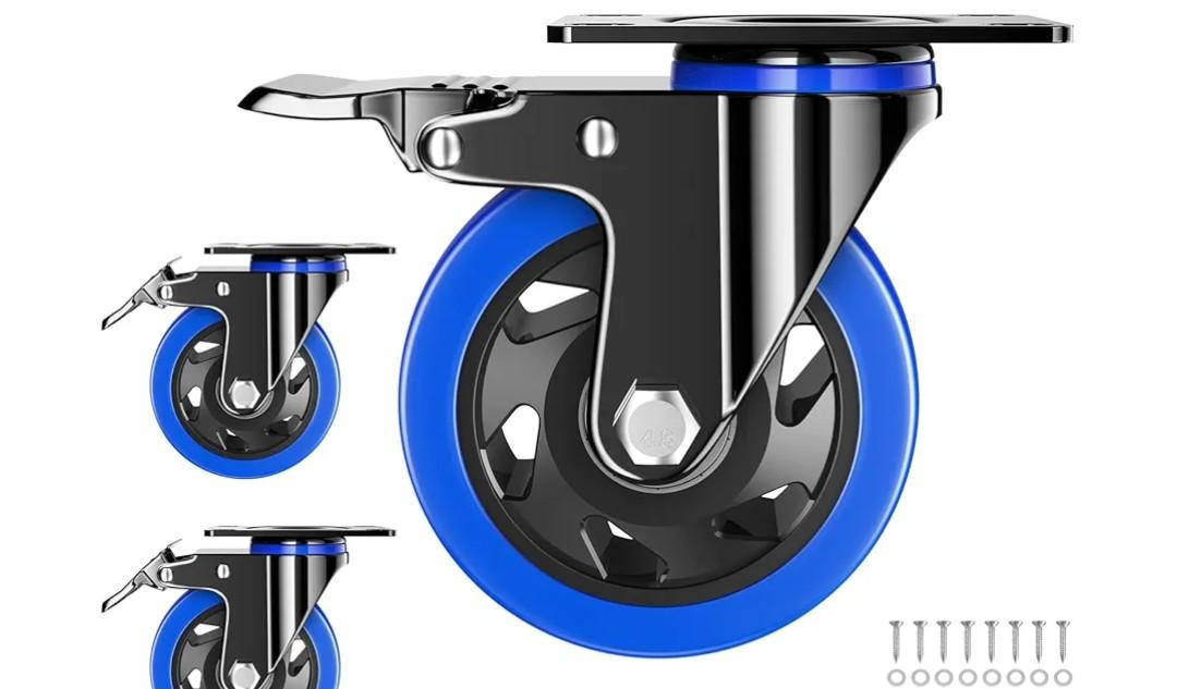 4 Inch Caster Wheels, Casters Locking Swivel Casters with Brake, Industrial Plate Casters Wheels