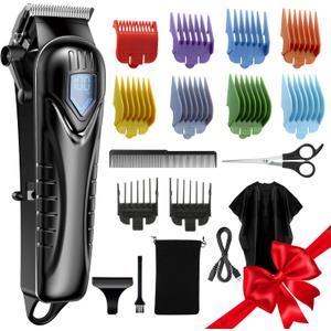 Professional Hair Clippers for Men&Women, Low Noise Hair Cutting Kit with 10 Color Combs, LED Display, Gifts for Men, 5H Cordless Clippers and Trimmers Set with Scissors,Cape