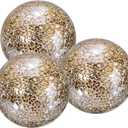 uxcell 4" Decorative Balls, 3 Pcs Mosaic Glass Balls, Decorative Table Sphere Orbs, Centerpiece Balls for Decorating Bowls Vase Tables Wedding Party, Gold