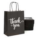 Sparkle and Bash 50 Pack Medium Thank You Paper Bags with Handles for Boutique, Small Business, Favors, Black, 10x8x4 in