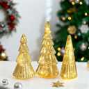 Glasseam Gold Christmas Centerpieces for Table: Set of 3 Mercury Glass Christmas Tree with Lights Tabletop Xmas Trees with Timer for Decorations Indoor Ornaments Fireplace Mantel Decor