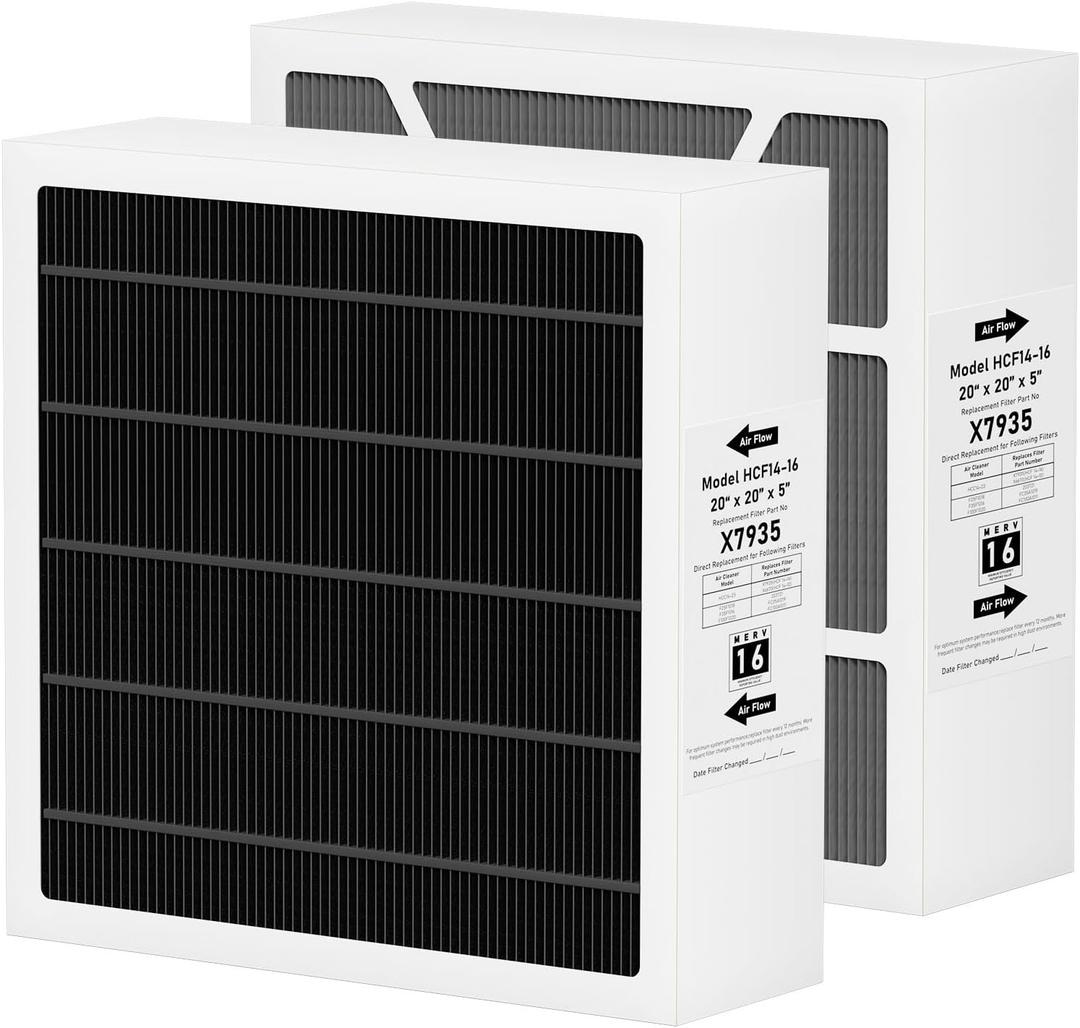 X7935 20"x20"x5" MERV 16 Furnace Air Filter Replacement Compatible with Lennox X7935 Filter Model HCC14-23 and Honeywell Filter Models FC100A101 And FC200E1011, 2 Pack