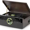 All-in-One Record Player with CD and Cassette, 3-Speed Bluetooth Turntable with Built-in Speakers, USB Recording