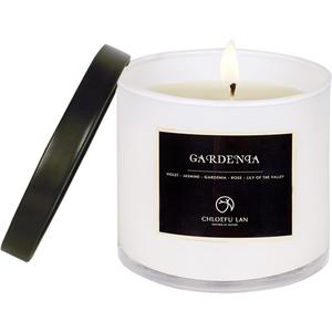 Chloefu LAN Premium Gardenia Scented Candle for Men & Women, Highly Scented, 7.1oz|45 Hour Long Lasting, All Natural Soy Candles, Home Decor, White Glass Jar Candle with Gift Box