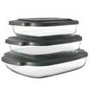 6-Piece Deep Glass Baking Dish Set with Plastic lids,Rectangular Glass Bakeware Set with Lids, Baking Pans for Lasagna, Leftovers, Cooking, Kitchen, Freezer-to-Oven and Dishwasher, Gray