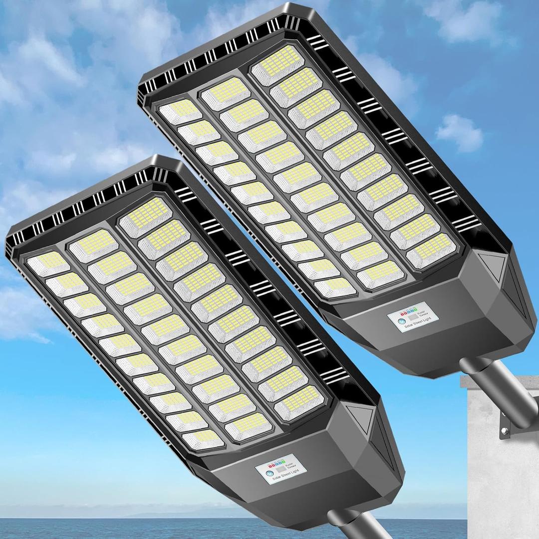 Deepn Solar Street Light, Commercial Grade Solar Lights Outdoor IP67 Waterproof, 8700W LED Flood Security Lights Motion Sensor & Dusk to Dawn Outdoor Lighting for Parking Lots, Streets & Yard, 2 Pack