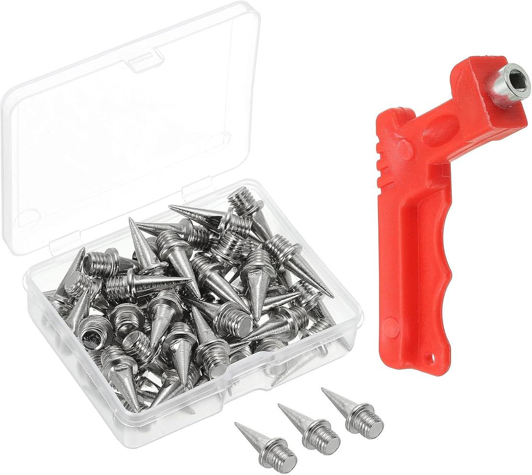 PATIKIL 1/2Inch Shoe Spikes, 50 Pack Steel Long Spikes Track and Field Running Spikes Replacement Spikes Nails with Spike Wrench for Jumping Sprint Sports Short Running Track, Silver