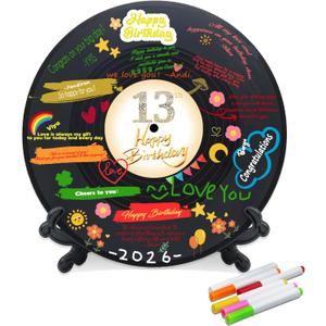 Vinyl Record Sweet 13 Birthday Decorations 11.6"X11.6", 13th birthday decorations Party Favor Sign Poster, 13th Birthday Guest Book Alternative, Great Sweet 13 Gifts for Girls or Boys (13 Years Old)