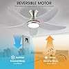 Kviflon Ceiling Fans with Lights Remote/APP Control, 38" Low Profile Ceiling Fans with Dimmable White Colors+RGB Ring Lights, 6 Speeds 5 Reversible Blades for Kids Room Bedroom Living Room, Nickel