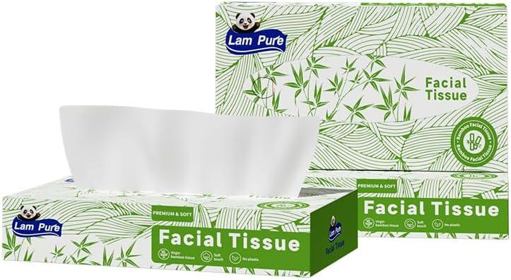 Lam Pure tissues 80 Tissues per Box,3-Ply tissue paper facial tissue 8 square boxes of bulk facial tissues Applicable to Dining room bedroom