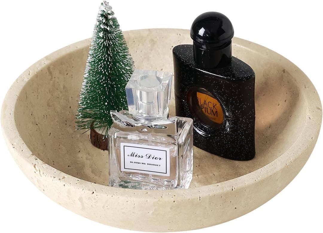 Marble Decorative Bowl for Kitchen Counter, Natural Travertine Serving Bowl with,Modern Display Bowl for Dining Table Centerpiece Home Decor(7.8 Inch) (yellow)