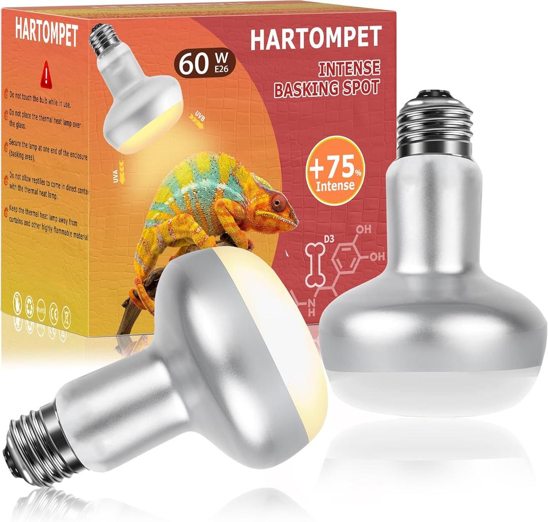 60W Intense Basking Spot Lamp  UVA Daylight Heat Bulb for Reptiles and Amphibians, Simulates Natural Sunrise and Sunset, Ideal for Bearded Dragons, Snakes, Lizards & Chicks | 2 Pack