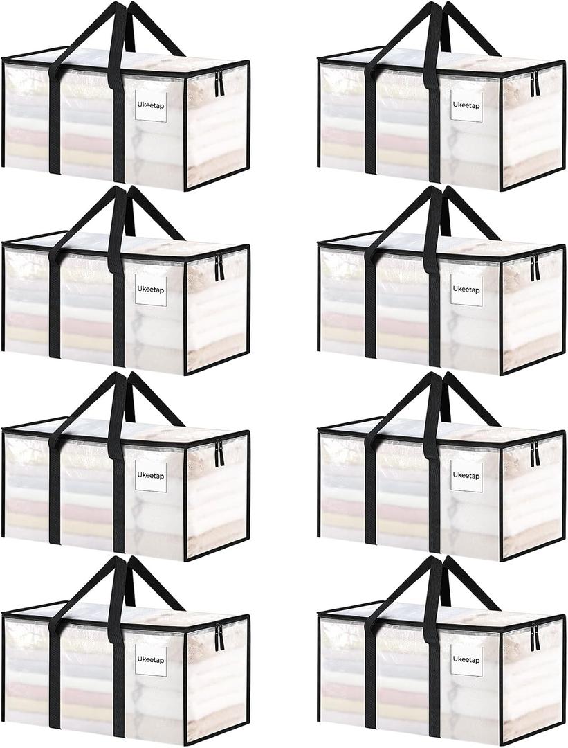 8 Pack Extra Large Heavy Duty Moving Bags, Clear Storage Bins with Lids, Reinforced Handles & Heavy-Duty Zippers Moving Boxes Storage Bags Totes for Clothes Packing, Dorms, College Supplies, Clear