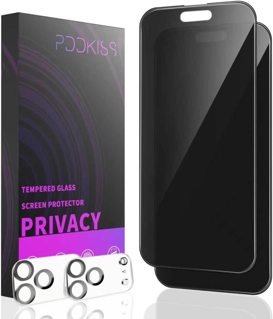 PDDKISS 2 Pack Privacy Screen Protector for iPhone 17 Pro Max | 2 Pack Camera Lens Protector Black Anti Spy Tempered Glass (2025) 6.9 inch