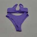 geluboao Bikini Set for Women Solid V Neck Knot Front Push Up High Leg Thong Two Piece Swimsuit (Small, Dark Purple)