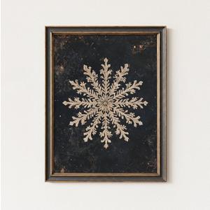 InspireWithPrint Rustic Snowflake Wall Art Print, Moody Christmas Snow Painting, Dark Winter Holiday Dcor for Living Room or Entryway (11x14)