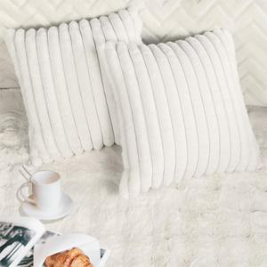 2 Pack 14x14 Pillow Cover Velvet Pillow Covers, Faux Fur Square Throw Pillow Covers for Living Room Decorations Throw Pillow Case, Throw Pillow Cover Cushion Cover for Home Sofa Bedroom Car, White
