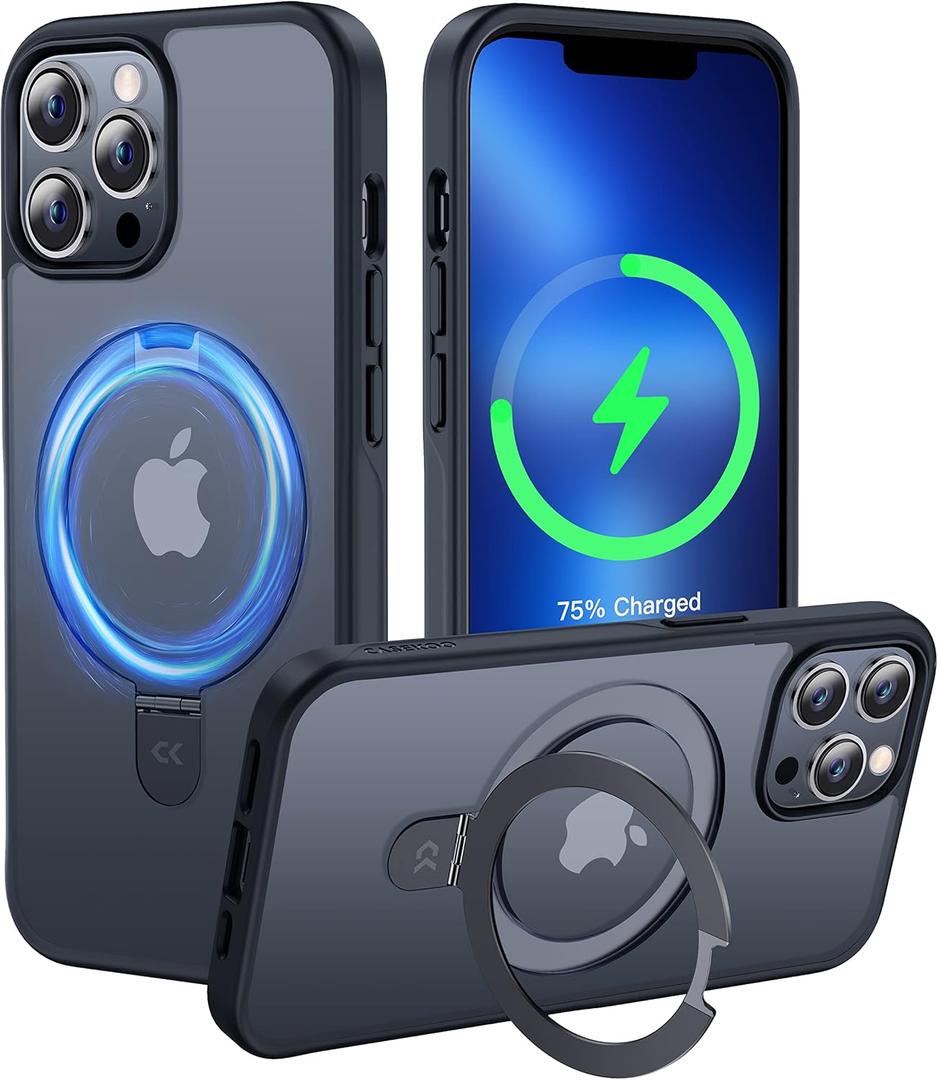 CASEKOO Designed for iPhone 12 Pro Max Case with Magnetic Invisible Stand [Military Drop Protection] [Compatible with MagSafe] Shockproof Slim Translucent Matte Promax Case 6.7 Inch, Black