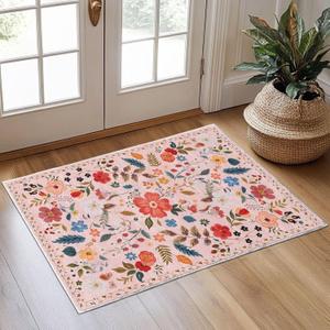 Entryway Rug Door Mat Indoor Entrance 2x3 Rug Non Slip Machine Washable Area Rugs Small Pink Boho Floral Front Door Entry Rug Mat Low Pile Carpet Throw Rugs for Entryway Bedroom Kitchen