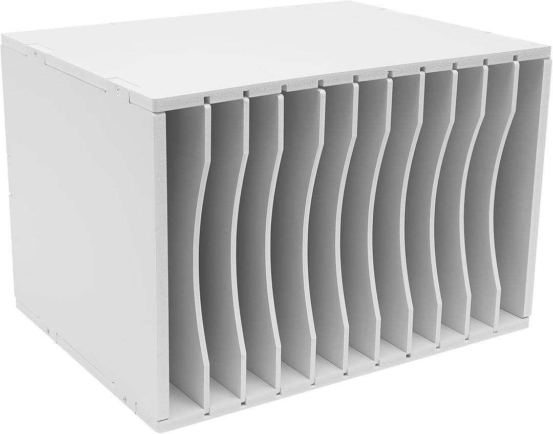 Vertical Desktop Sorter-11 Compartment Mail Organizer, Vertical Desktop Sorter with Slots, Adjustable Literature Organizer, Mailboxes With Removable Shelves, Construction Paper Storage Holder (White)