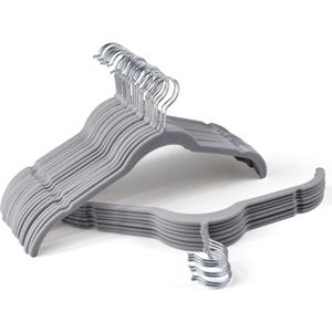 Sishynio Premium Velvet Shirt Hangers 30 Pack, Space-Saving Non-Slip Felt Hanger with 360 Swivel Hook, Slim Flocked Hangers for Strappy Dresses, Blouses, Tank Tops(Grey)