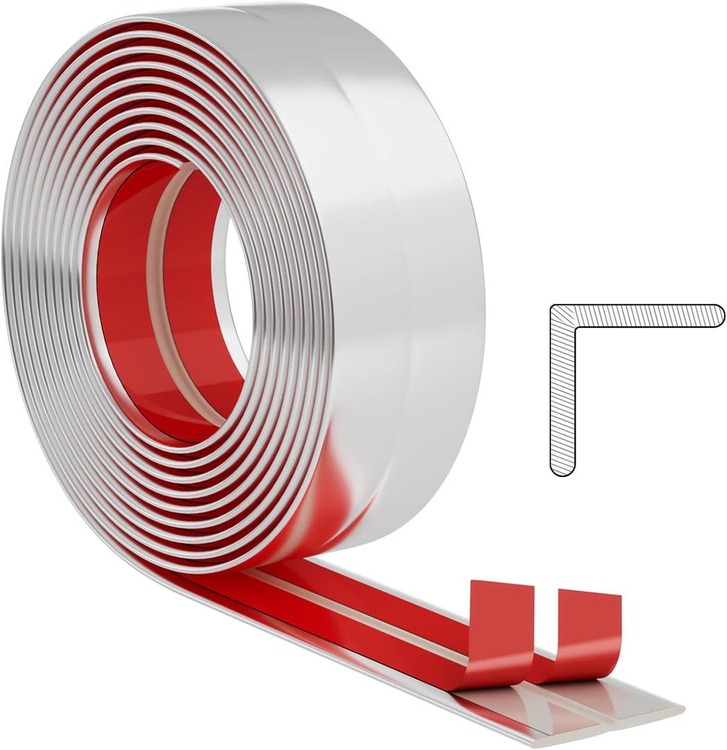 40 Feet Flexible Corner Protector Trim Molding 1.6 in Width Peel and Stick Molding 90 Inside & Outside Corner Guards Trim for Tile and Wall Edges Gaps, Furniture and Wall Repair - Silver