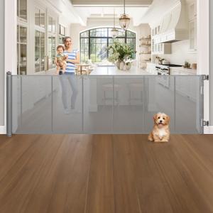 120 Inch Extra Wide Retractable Baby Gate for Large Opening, 33 Tall, Upgraded Dog Gate with Fiberglass Rods for Doorways, Indoor & Outdoor and Stairs, Gray