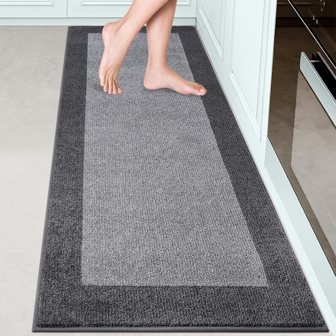 Machine Washable Kitchen Rug 24" x 70", Non Slip Kitchen Mat for Floor, Absorbent Entrance Runner Rug for Bedroom, Hallway, Bathroom, Door (Roll Packing) (Grey)