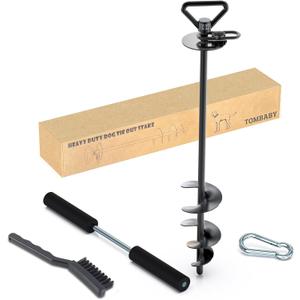 TOMBABY Dog Tie Out Stake-Heavy Duty 304 Stainless Steel Dog Runner, Ground Anchor with 360° Swivel & Anti-Tangle,Use Any for to 210LBS Dogs- Dog Stakes for Outside Camping, Suitable for Any Dog Cable (17''black)