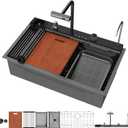 Mocoloo 30 Inch Black Honeycomb Waterfall Kitchen Sink Drop in, 30x19 Inch Stainless Steel Workstation Sink 16 Gauge Topmount Single Bowl LED Display Sink with Complete Kit, 30"x19" Piano Key