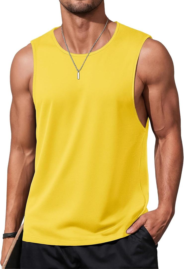 MAGCOMSEN Men's Tank Tops Workout Gym Sleeveless Shirts Moisture Wicking Breathable Muscle Shirt Casual Summer Tanks (Yellow) S