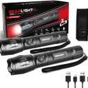 GearLight S1000 LED Tactical Flashlight - High Lumens, USB-C Fast Charging, Dual-Button, IPX4 Water-Resistant, Pocket-Sized for Camping & Emergencies with Batteries - 2 Pack, (Rechargeable)