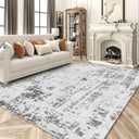 RYB HOME Washable Living Room Rug, 6x9 Area Rug for Bedroom, Ultra Soft Faux Wool Non Slip Modern Abstract Farmhouse Floor Carpet for Dining Home Office Nursery Playroom, 6x9 ft, Grey