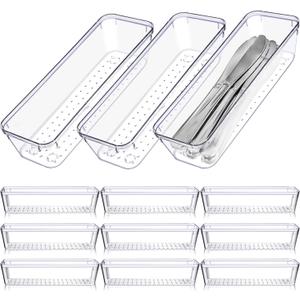Ysglory 12 Pcs Clear Plastic Drawer Organizer 9 x 3 x 2 Inches Vanity Makeup Drawer Organizer Tray Silverware Utensil Storage Organizers Bins for Kitchen Office Desk Cosmetics and Bathrooms