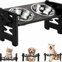 Jovrun Elevated Dog Bowls, Adjustable Raised Dog Bowl Stand for Small Size Dogs and Cats, 15Tilted Elevated Cat Bowls, Durable Bamboo Dogs Feeder with 2 Stainless Steel Bowls and Non-Slip Feet