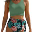 Dokotoo Womens 2 Piece Swimsuit Scoop Neck Sleeveless 2025 Racerback Top Tummy Control Tie Knot Bathing Suits Floral Bottoms (XX-Large, Green)