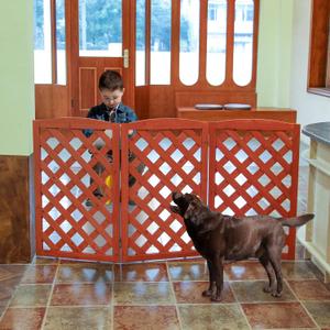 ZJSF Foldable Indoor Dog Gate for House Freestanding Folding Dog Gates Indoor Wood Pet Gates Dog Fence for Stairs Puppy Gates for Hallways Orange 32 "Height-3 Panels