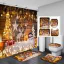 Nkzply 4 Pcs Christmas Shower Curtain Set Bathroom Sets with Shower Curtain and Rugs Christmas Bathroom Decor Xmas Tree Snowman Reindeer Winter Bathroom Rugs Set and Toilet Lid Cover