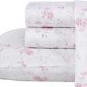 Laura Ashley Home - Queen Sheets, Soft Sateen Cotton Bedding Set - Sleek, Smooth, & Breathable Home Decor, Garden Muse Pink
