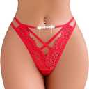 Sexy Thongs for Women T Back Lace Hollow Out G String Lingerie Breathable Cheeky Underwear Panties (Small, Black)